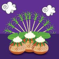 Ilustración vectorial de un fondo para el festival de la cosecha de la fiesta de pongal feliz de Tamil Nadu, India del Sur vector