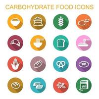 iconos de larga sombra de alimentos de carbohidratos vector