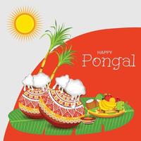 Ilustración vectorial de un fondo para el festival de la cosecha de la fiesta de pongal feliz de Tamil Nadu, India del Sur vector