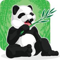 Hungry Giant Panda Eating Bamboo Leaves Cartoon Illustration Drawing vector