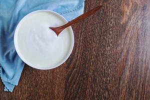 Top view of a bowl of yogurt photo