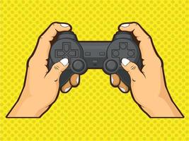 Hand Holding Console Game Controller Playing Symbol Cartoon Drawing vector