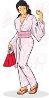 Geisha Girl Wearing Japanese Kimono Cartoon Illustration Drawing vector