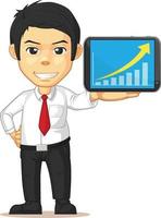 Office Employee Increasing Graph Chart on Tablet Presentation Cartoon vector