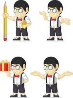 Nerd Geek Bookworm Boy Glasses Student Cartoon Mascot Vector Drawing