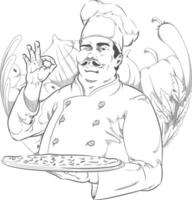 Sketch Pizzeria Restaurant Chef Pizza Cook Parlor Cartoon Drawing