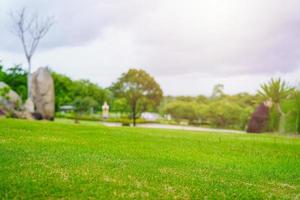 Focused green grass in golf court garden photo