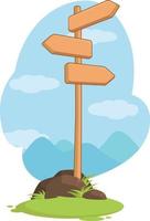 Wooden Hiking Signpost Travel Destination Marker Cartoon Drawing vector