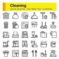 Cleaning outline icon set vector