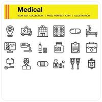 conjunto de iconos de contorno médico vector