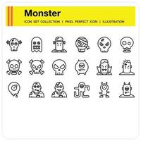 Monster Outline icon set vector