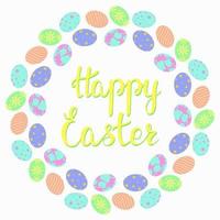 Round frame with Easter eggs. Frame with colorful eggs in a circle and the inscription Happy Easter. Postcard for the holiday, congratulations. Vector. vector