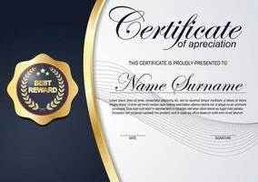 Modern certificate design template with gold colour and modern pattern vector