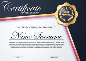 Modern certificate design template with gold colour and modern pattern vector