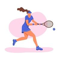 A young woman playing tennis. A flat character. Vector illustration.