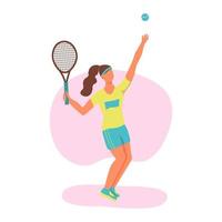 A young woman playing tennis. A flat character. Vector illustration.