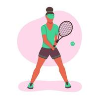 A young afro woman playing tennis. A flat character. Vector illustration.