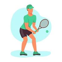 A young man playing tennis. A flat character. Vector illustration.