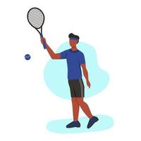 un joven afro jugando al tenis. un personaje plano. ilustración vectorial. vector