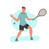 un joven jugando al tenis. un personaje plano. ilustración vectorial. vector