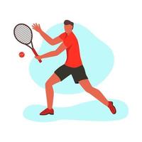 un joven jugando al tenis. un personaje plano. ilustración vectorial. vector