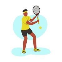 un joven afro jugando al tenis. un personaje plano. ilustración vectorial. vector