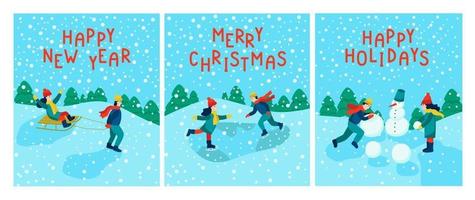 conjunto de tarjetas de felicitación navideñas vector