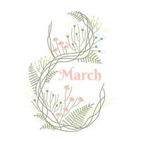 Simple delicate design template with 8 March greeting card on white background vector