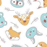 Simple drawings of forest animals for the design of children's fabric vector