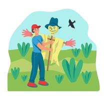Farmer setting up a Scarecrow