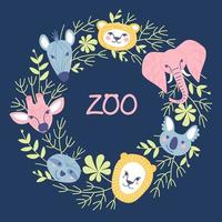 Frame from portraits of animals and plant elements vector