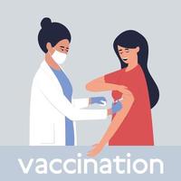 A nurse vaccinates a woman vector