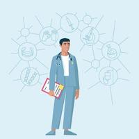 Doctor with a folder in his hands and a stethoscope on his shoulders vector