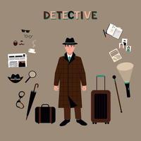 accesorios de detective en estilo retro en el fondo vector