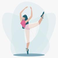 Ballerina stands in a beautiful pose aplomb in a delicate skirt and pointe shoes vector