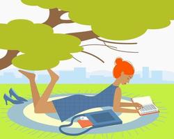 Girl lying and reading park for concept design vector