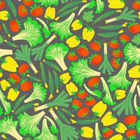 Flat seamless pattern fresh vegetables leek, tomatoes, cucumbers pepper and lettuce vector