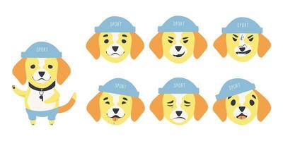 Set of emotions of a cute Beagle dog vector