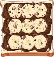 Top view of bread with banana and chocolate topping vector