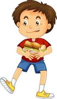 A boy holding food cartoon character isolated on white background vector