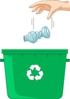 Hand dropping plastic bottle in the recycle bin vector