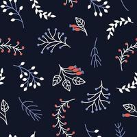 Seamless winter pattern of frozen branches and berries on a dark background vector