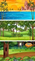 Set of different forest horizontal scenes in different times vector