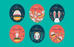 Easter Eggs, Rabbit, Carrot, and Flower Label Collection vector