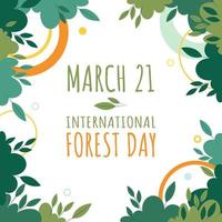 21 de marzo día internacional del bosque. tarjeta de felicitación, pancarta o póster sobre salvar bosques y paisajes ambientales. ilustración vectorial vector