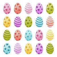 conjunto de huevos de pascua. colección de colores brillantes de huevos de dibujos animados vectoriales con patrones vector