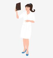 A nurse or doctor holds an x-ray in her hands. Isolated vector illustration of medical worker character