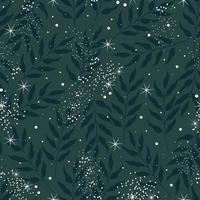 Seamless nature pattern. Dark green background with leaves and stars. Flat vector illustration