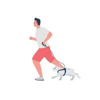 Man running with dog on leash flat color vector detailed character