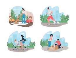 Adopt and train dogs 2D vector web banner, poster set